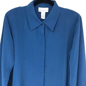 NWT Susan Graver Womens Blouse Blue Office Minimalist EZ Care Peachskin XL‎